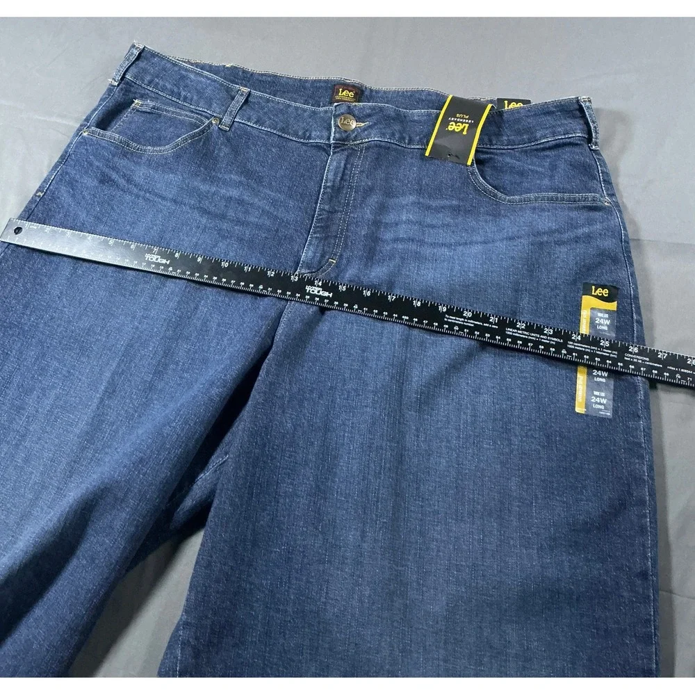 Lee‎ Legendary Plus Wide Leg Trouser Jeans 24W Long Dark Wash High Rise NWT - Picture 3 of 14